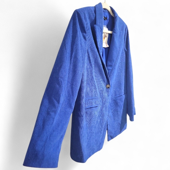 Pretty Garden Women's Blue Winter Corduroy Blazer Jacket Size Sm Oversized - Picture 7 of 16